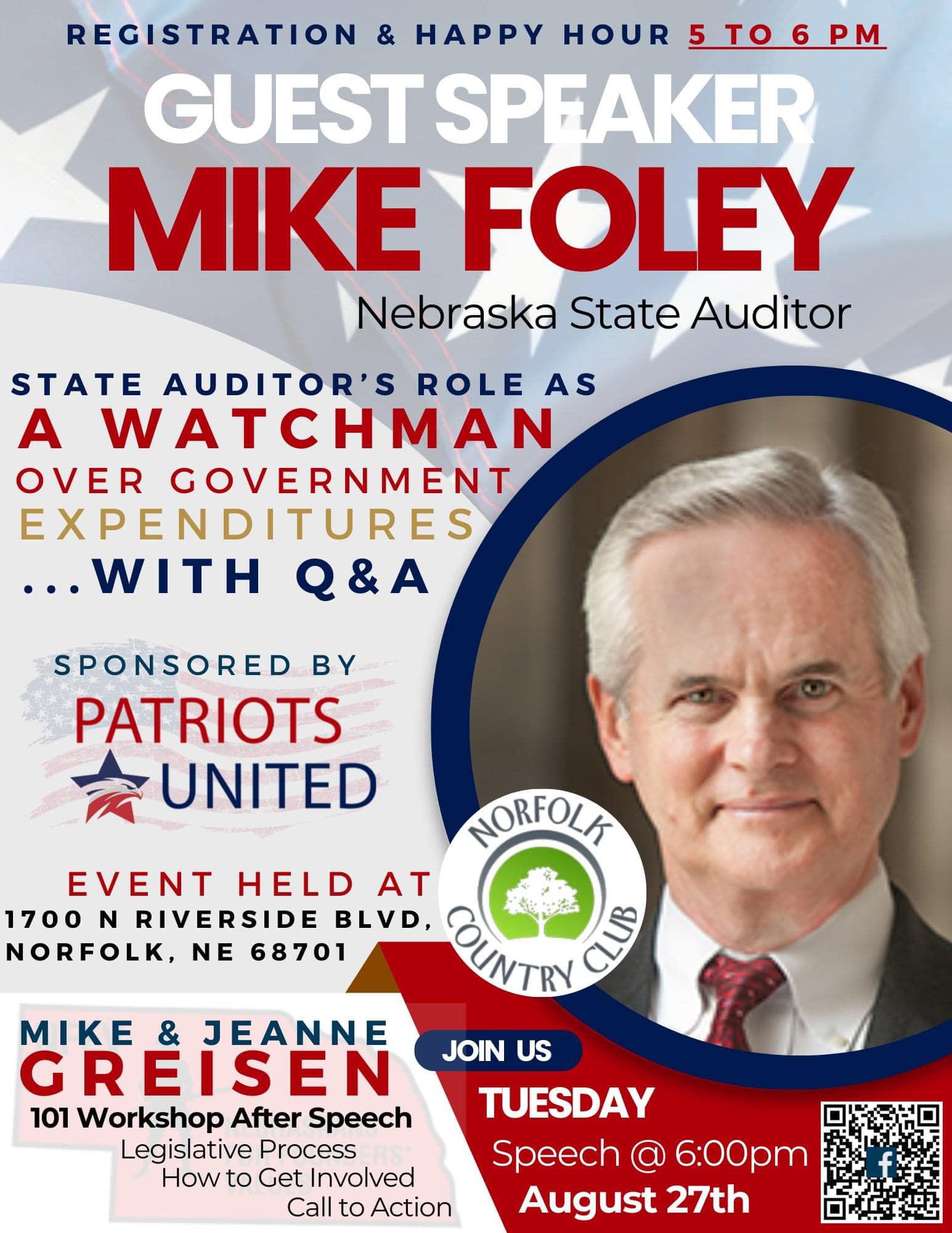 Patriots United Event Featuring Mike Foley to be Held on August 27th